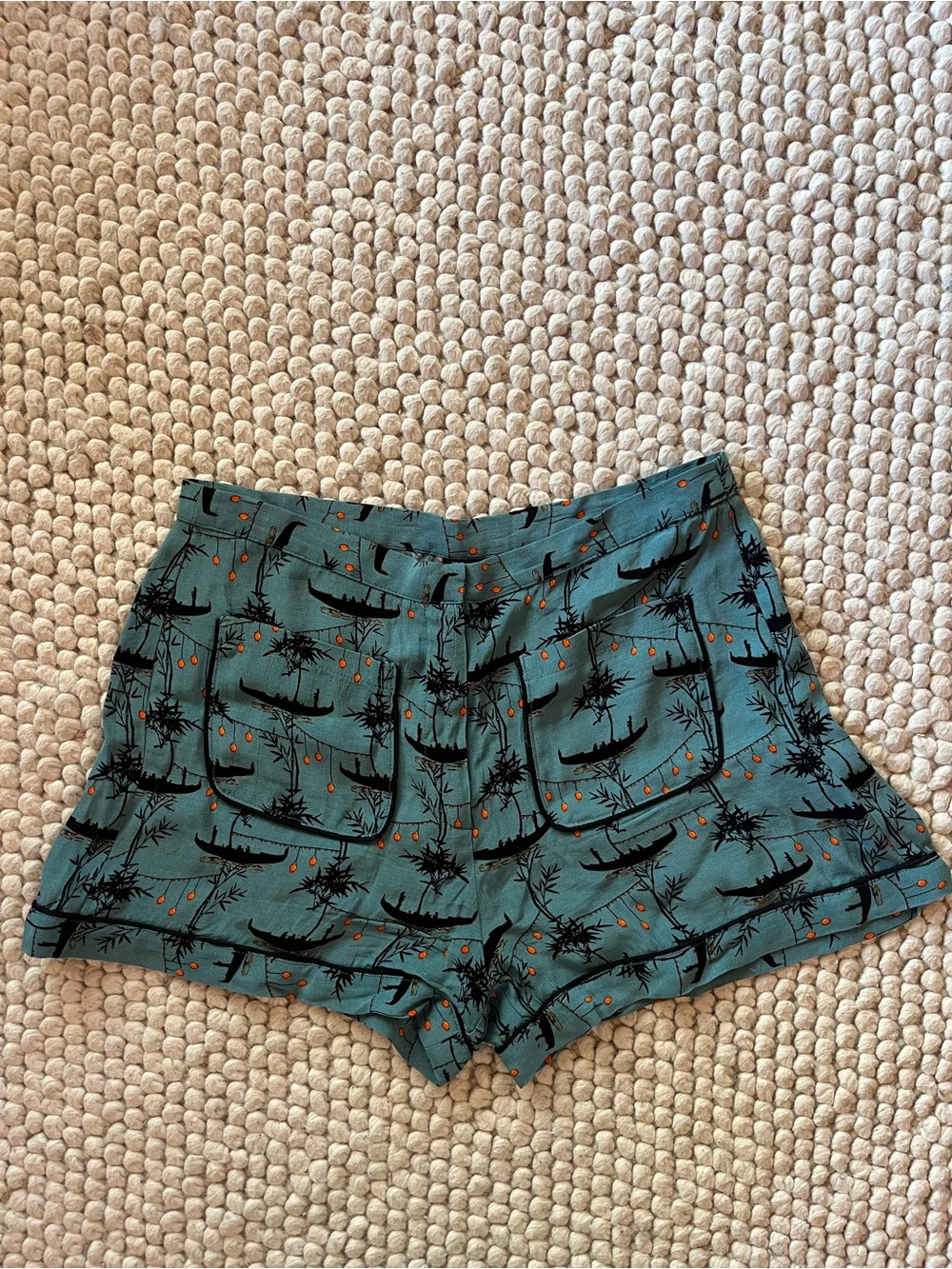 Topshop Teal Shorts with boat and lantern print